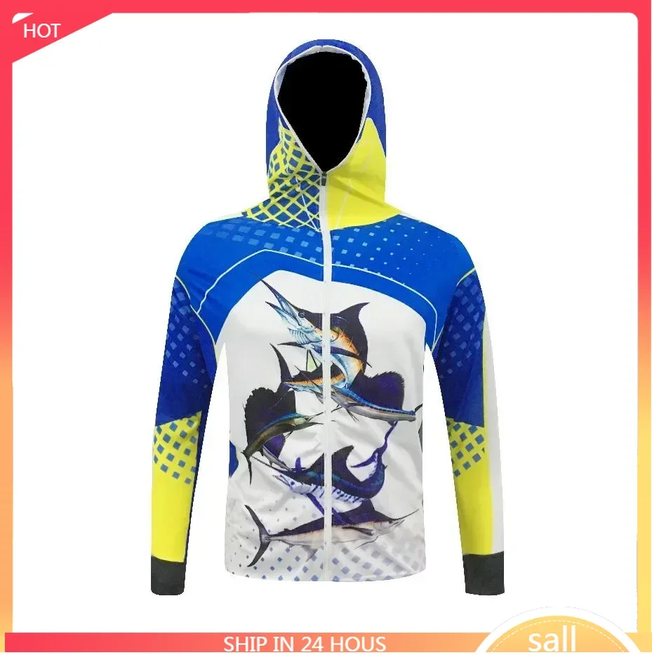 الرجال التسامي الطباعة تنفس طويلة الأكمام الصيد المضادة للأشعة فوق البنفسجية UPF 50 + الملابس في الهواء الطلق عالية الجودة قميص رياضي مقنعين #1