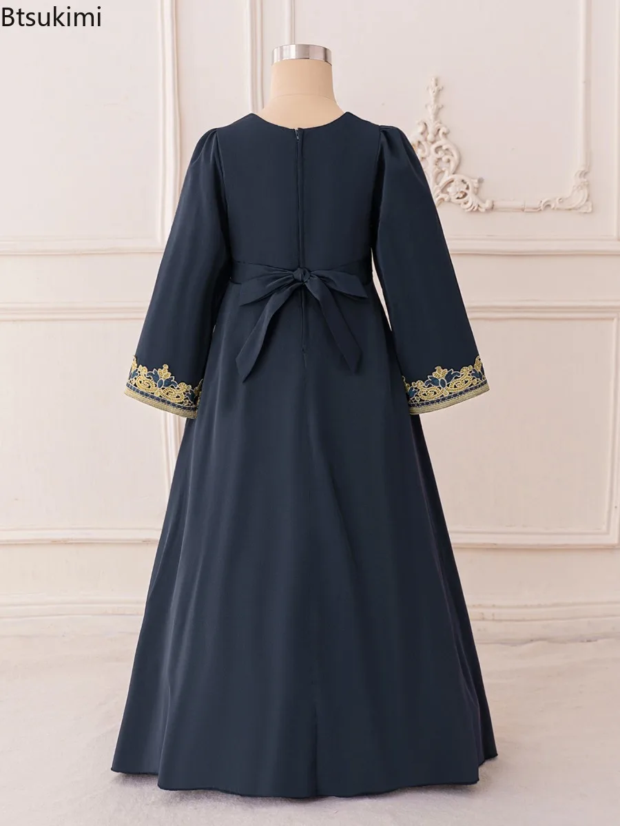 이드 무슬림 어린이 드레스 사우디 두바이 아바야 라마단 기도복 긴 소매 카프탄 아랍 이슬람 캐주얼 로브 소녀 파티 드레스