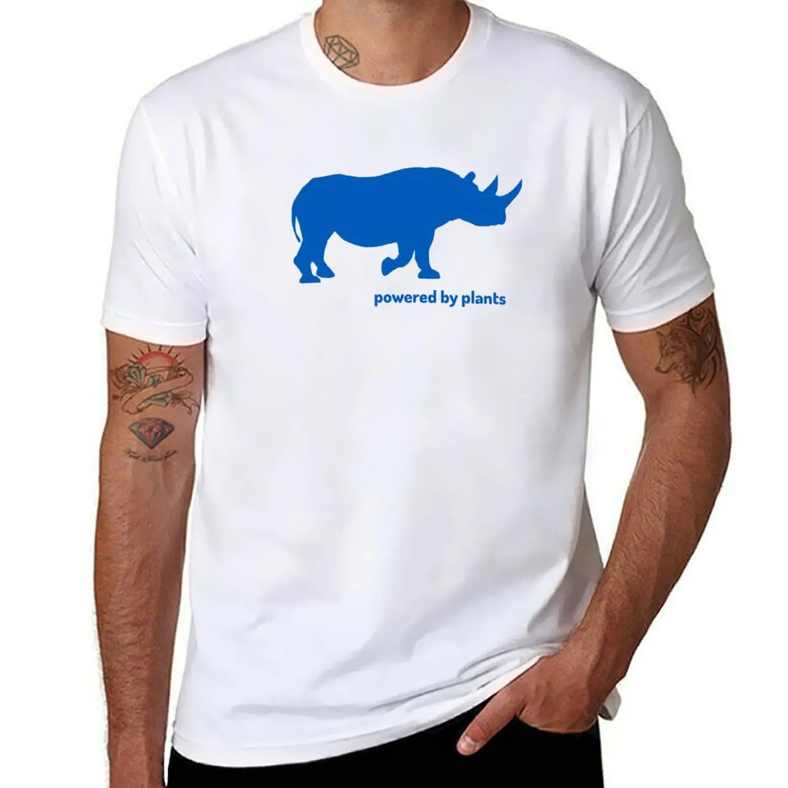 

rhino powered by plants T-Shirt t shirts for man graphic vintage man graphic t shirt T-Shirt
