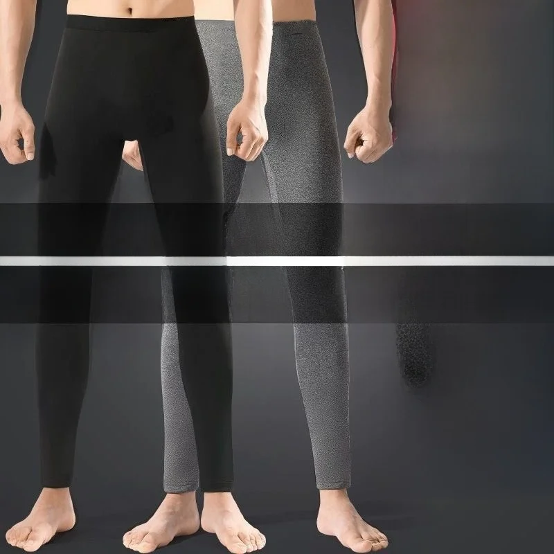 Men's Slim Fit Thermal Long Pants Double Sided Fleece Polyester Fiber Warmth Maintaining Heat Generating Seamless Base Layer ...