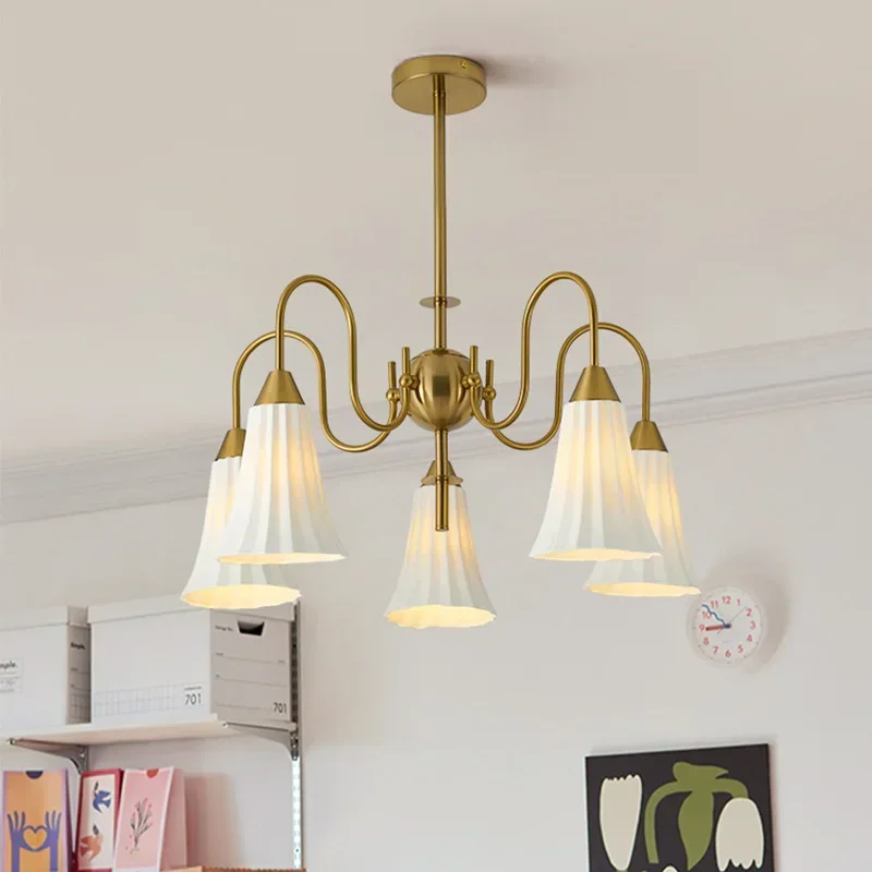 French retro ceramic chandelier Bauhaus cream wind ancient lamp
