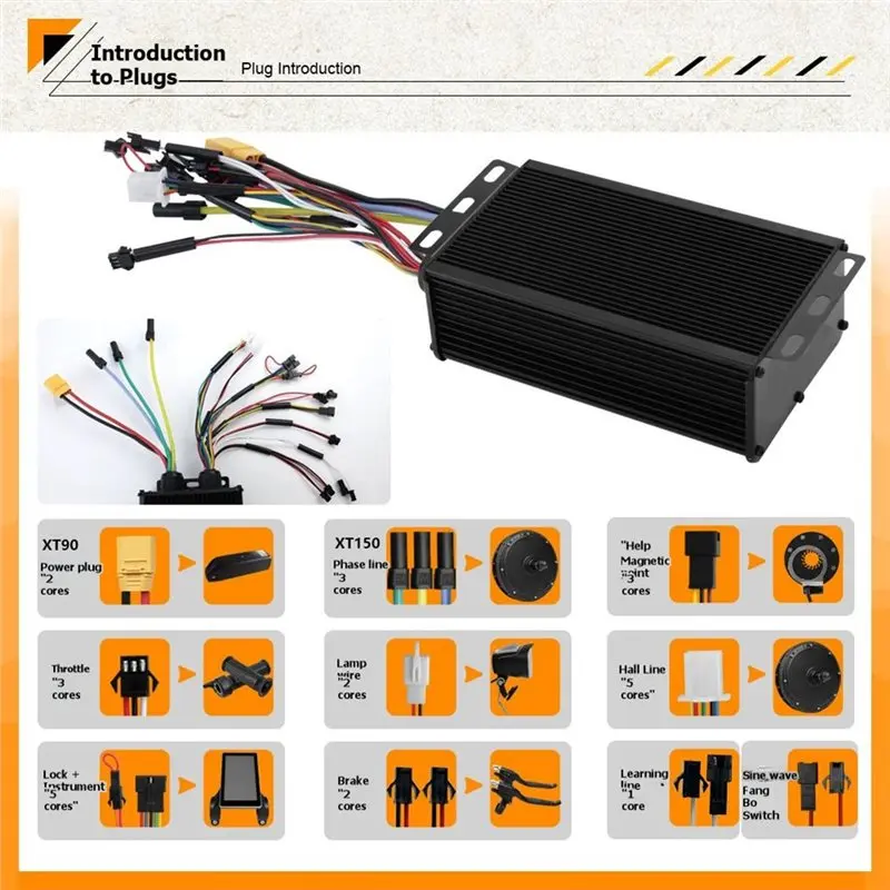 ABHI-Waterproof 48V 60V 72V 3-Mode 3000W 60A Controller 18-Tube Potting Mountain Bike Modification Parts