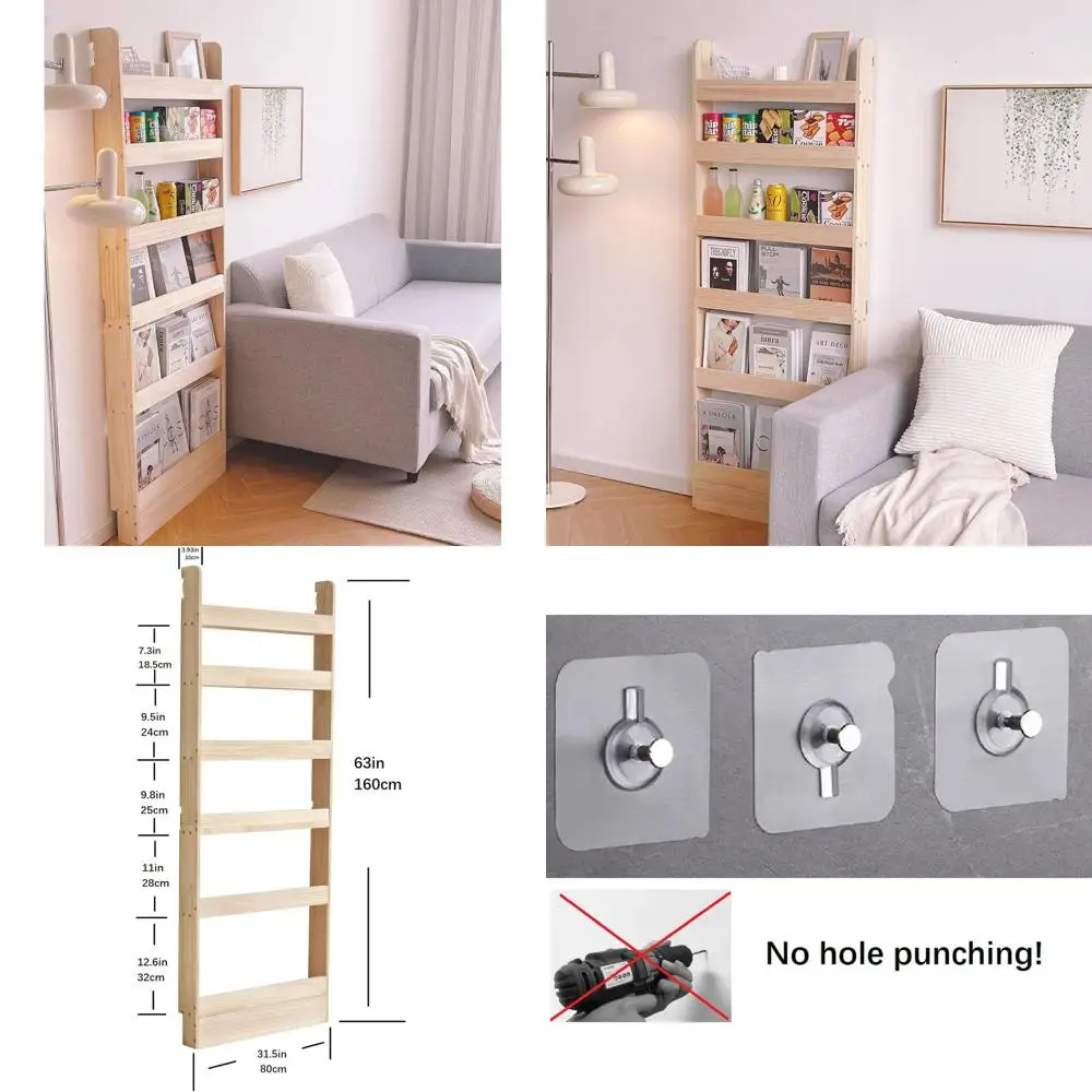 

Solid Wood Bookshelf - Wall Mounted Organizer for Books & Toys, Suitable for Kids & Adults, 80cm Wide