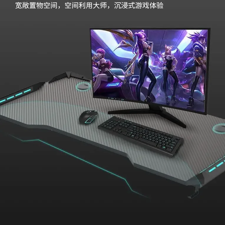 Gaming Desk Computer Desk Home Office Laptop Table, Student Writing Study Desk with Carbon Fiber Texture Desktop & Wooden Board,