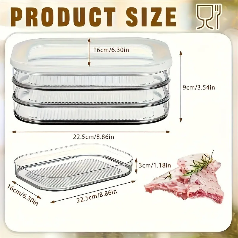 Four-Piece Stackable Food Storage Boxes, Refrigerator Organizer, Meat Preservation Box, Leak-Proof Design, Reusable for Fridge