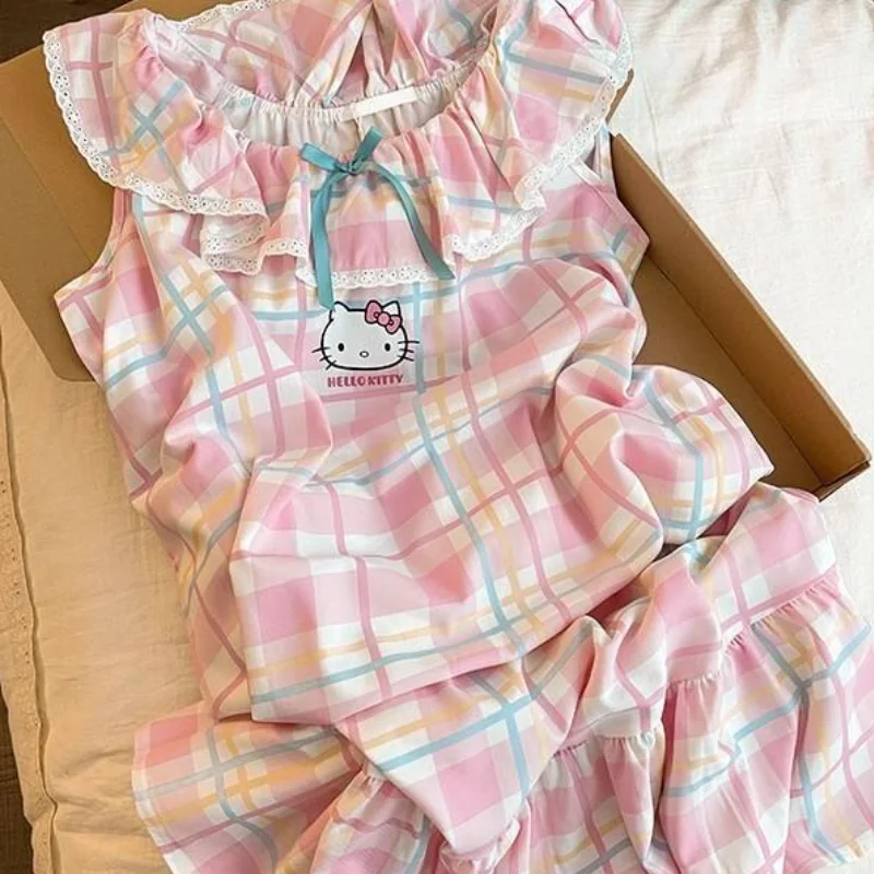 

Sanrio Hello Kitty Cartoon Cute Sleepwear Nightgown Nightdress Plus Size Women Homewear Wearable Outside Summer New Trendy Style