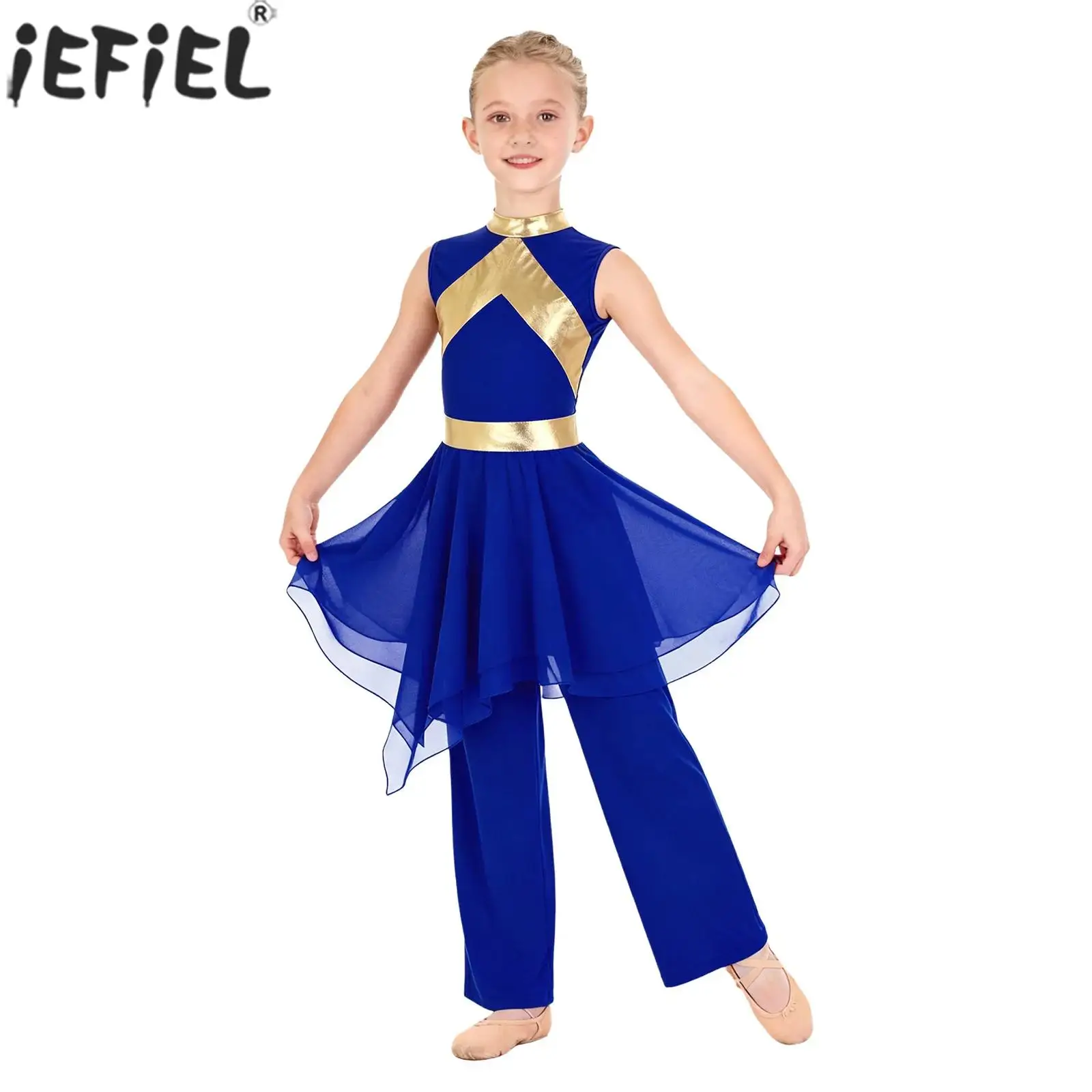6-16Y الفتيات فستان رقص غنائي الحديث مع بنطال ذو قصة أرجل واسعة الليتورجية العبادة جوقة الثناء الرقص مرحلة الأداء Dancewear #1