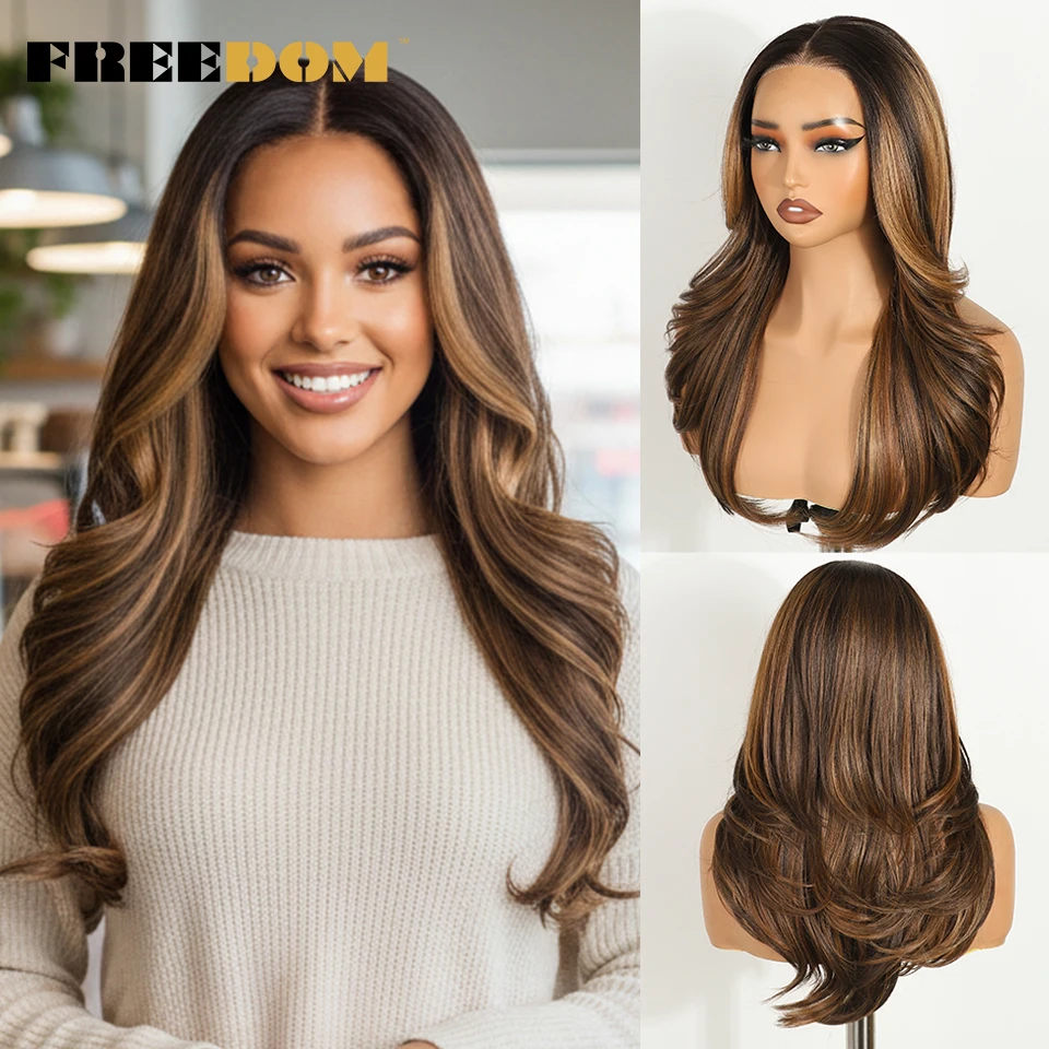 الحرية الاصطناعية الدانتيل الجبهة الباروكات للنساء السود الطبيعية متموجة أومبير براون 6x4 قبل قطعها قبل قطع ارتداء والذهاب غلويليس شعر مستعار دانتيل #1