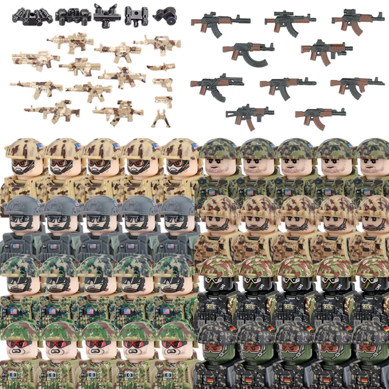 Military Special Forces US SWAT Building Block City Commando Infantry American Soldier Figure Army Weapons Backpack Brick Toy