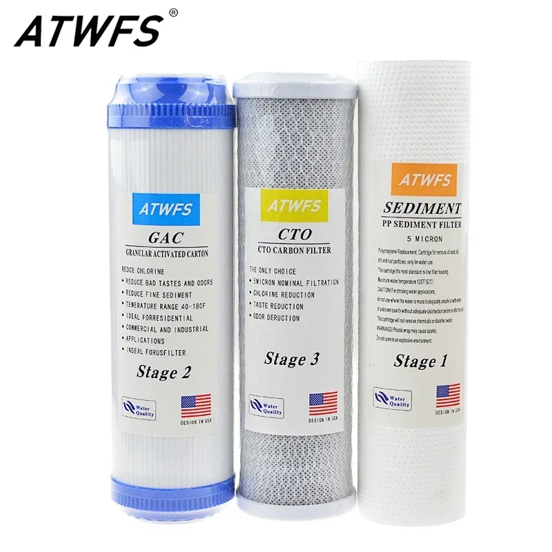 Water 5 Micron Replacement Filter Cartridge Set (10x 2.5 inch) for Standard RO Water Filter Systems - PP Sediment, GAC& CTO