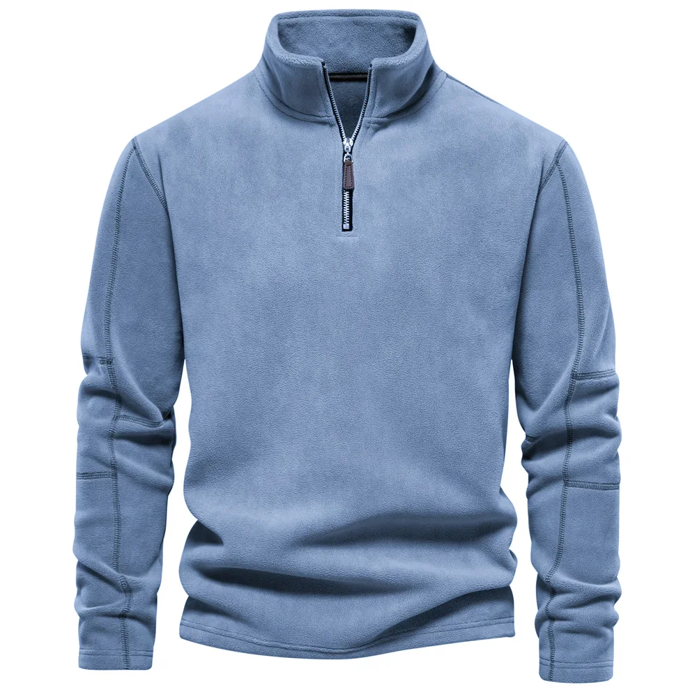 Sudadera con capucha gruesa de lana para hombre, suéter de manga larga con cremallera y cuello levantado, ropa informal de algodón de calidad, Color