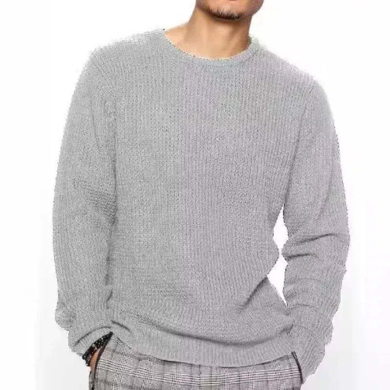 

Men Pullovers Sweaters Knitted Tops Loose Casual Round Neck Full Sleeve Knit Solid Top Splice Regular Male Autumn Winter 2025