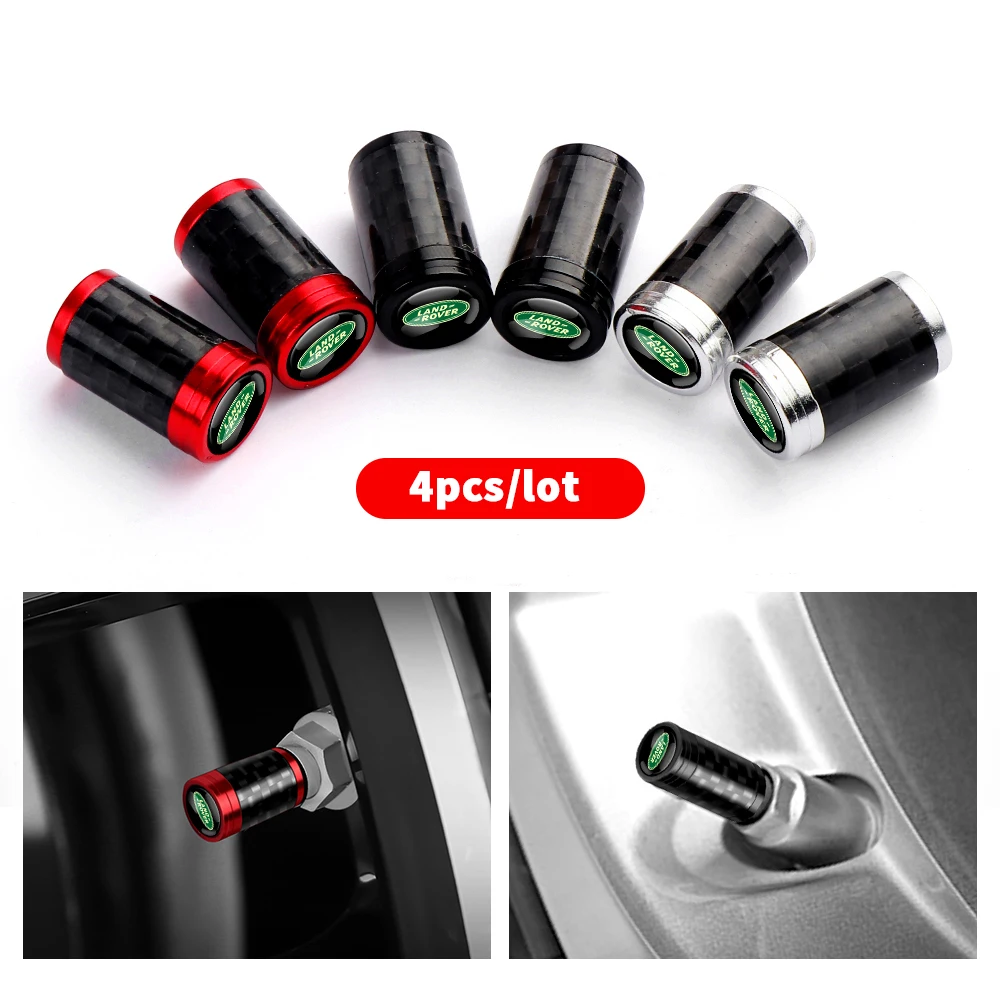 4Pcs Car Carbon Fiber Metal Tire Valve Dust Caps Accessories For Land Rover Discovery 3 4 Range Rover Freelander 1 2 SVR Evoque