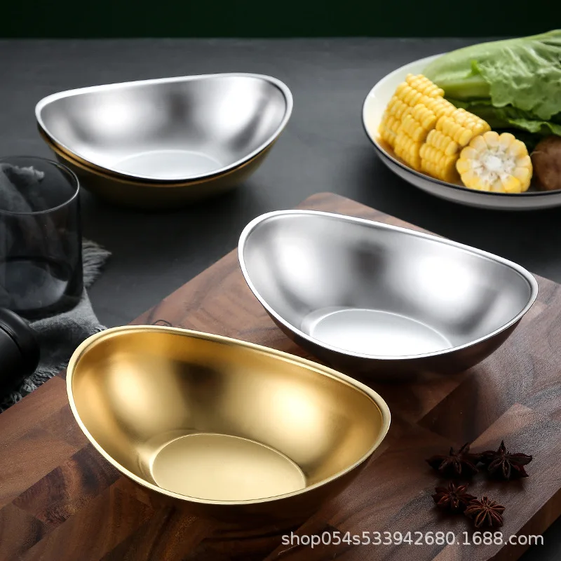 

Creative stainless steel 304 Korean salad bowl golden ingot bowl snack dessert bowl dried fruit bowl barbecue tableware