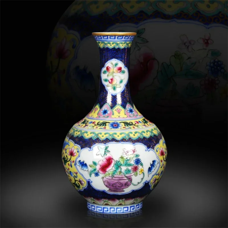 

Керамическая новая китайская ручная роспись ваза с цветком, эмалью, синими антикварными украшениями