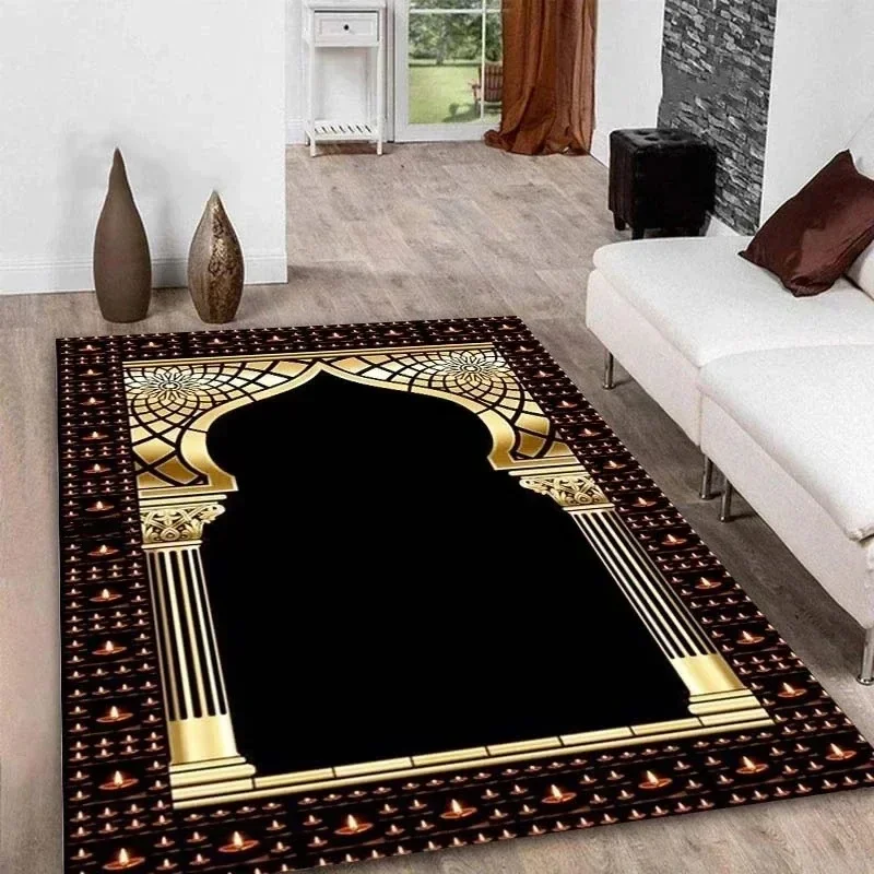 Ramadan Kareem Muslim Prayer Floor Mat Soft Poly Kneeling Rug for Islam Festival Worship Non-Slip Carpet for Home or Mosque Area