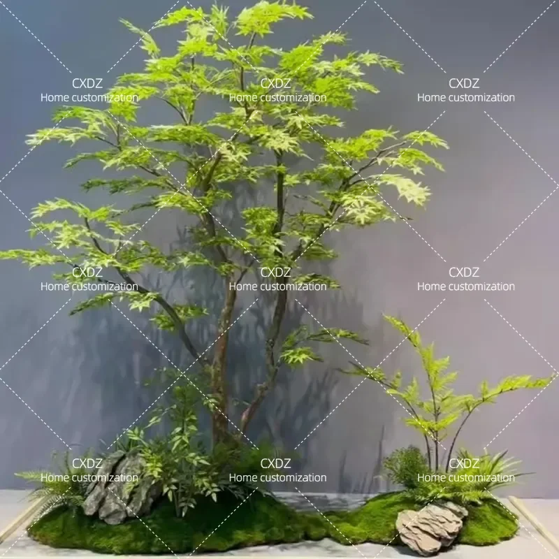 Simulation Green Plant Chicken Feet Maple Fake Tree Landscape Decoration for Window Tea Room Home Ornament Artificial Foliage