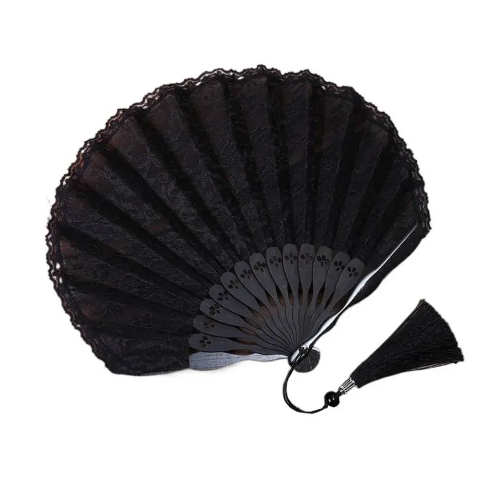 Portable Folding Fan Fan Tassel Pendent Flowers Pattern Lace Handheld Fans Durable Lightweight Chinese Fan Hanfu Accessory