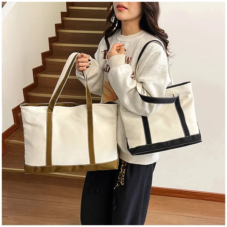Large Capacity Canvas Tote Bag Custom Name Text Women's Shoulder Bag Casual Versatile Canvas Handbag Student Office Shooping Bag