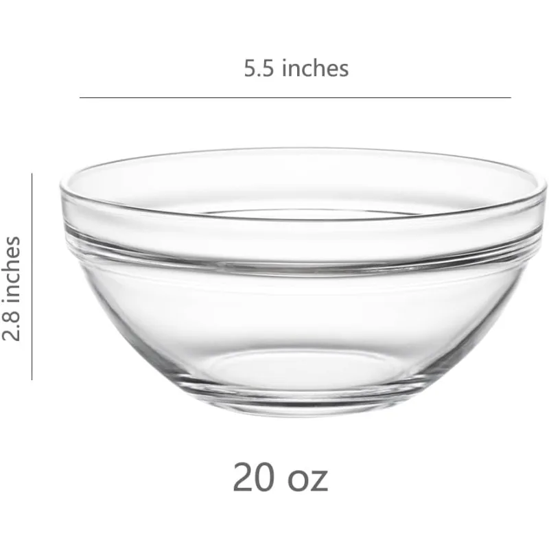 5.5 inch Glass Soup Bowls Set, 20 oz Cereal Bowls, Bowls Set for Cereal Soup Salad Pasta Rice Oatmeal, 9 pack