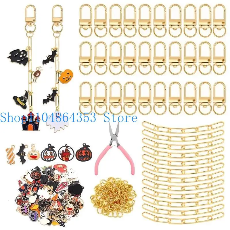652f DIY Halloween Keyring Making Supplies 237pcs Metal Herbst Handwerksanhänger Set einschließlich gruseliger Charme – Detail 4