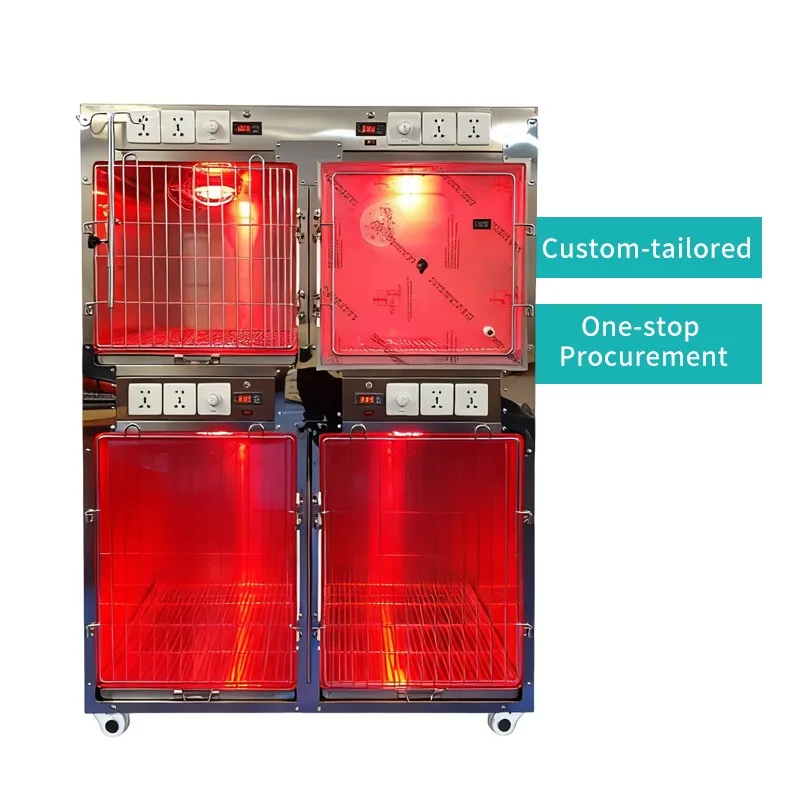 4 Door Veterinary Cage Icu With Temperature Veterinary Equipment Vet Oxygen Cage for Clinic