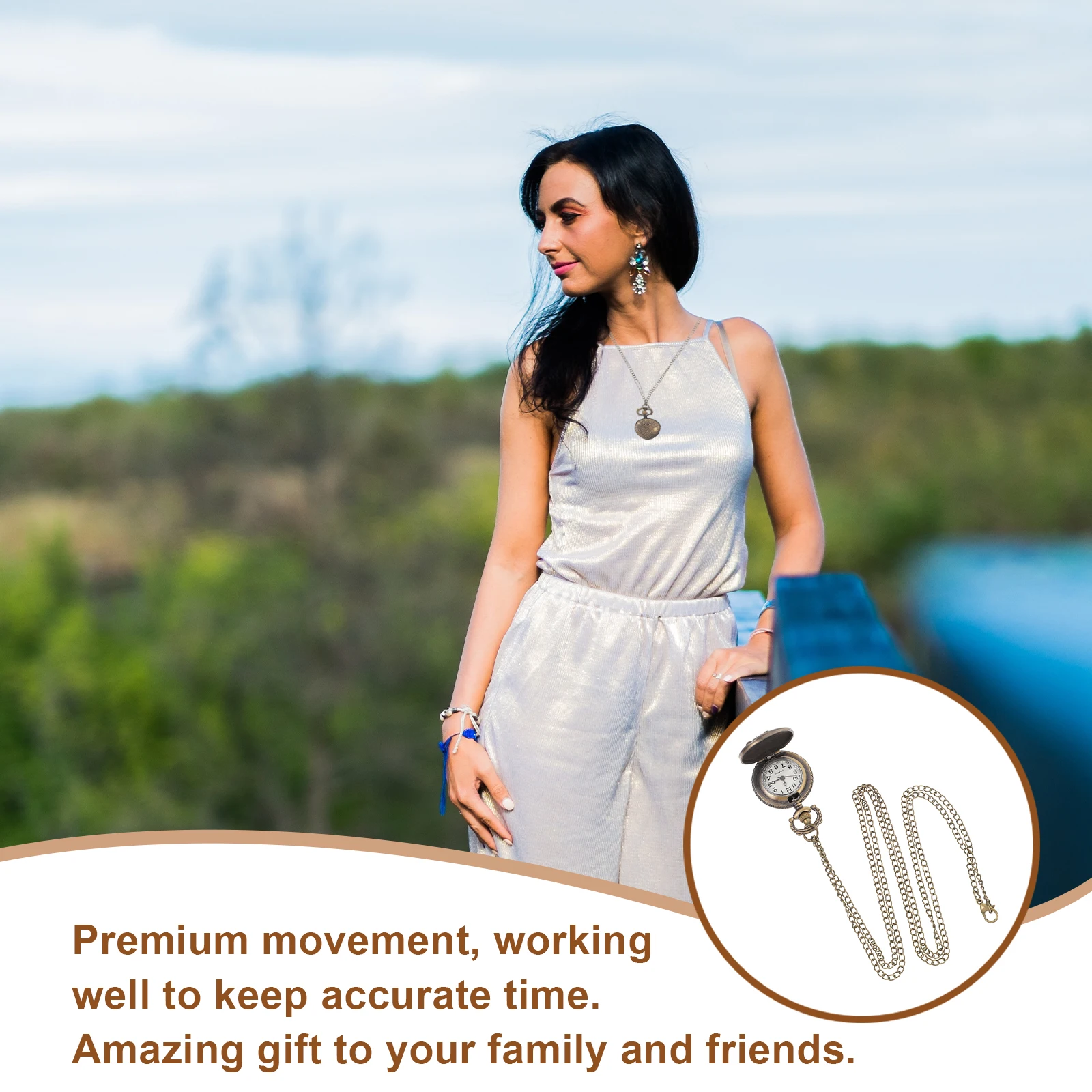 

1Pc Retro Metal Pocket Watch Type Deer Pattern Quartz Watch Vintage Necklace Chain Watch (with A Chain)