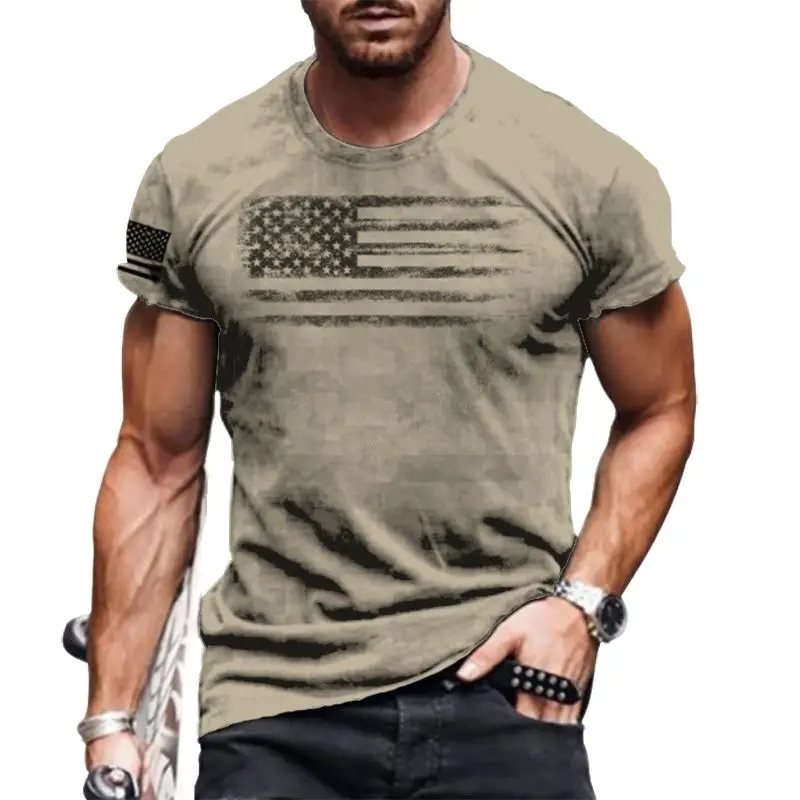 2022 Retro Flag Print Summer T-shirt For Men Fashion Short Sleeve Loose Sports Tshirt Breathable Top 6xl