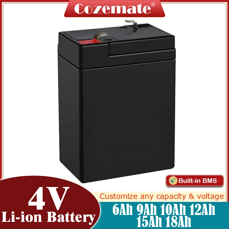 Bateria de íon de lítio 4v 6ah/9ah/10ah/12ah/15ah/18ah com bms para lâmpada led luz carro de brinquedo pulverizador cortador de feno