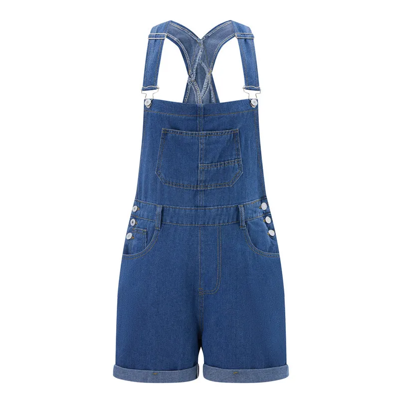 WPNAKS Women Denim Bib Short Romper Summer Clothes 2024 Straps Pocket Shorts Casual Rolled Cuff Jumpsuit