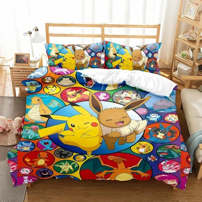 Pokemon Quilt Cover Anime Figure Pikachu Quilt Cover Cute Cartoon Kids Bedding Sheet Quilt Cover Digital 3D Print Bed Linen Gift