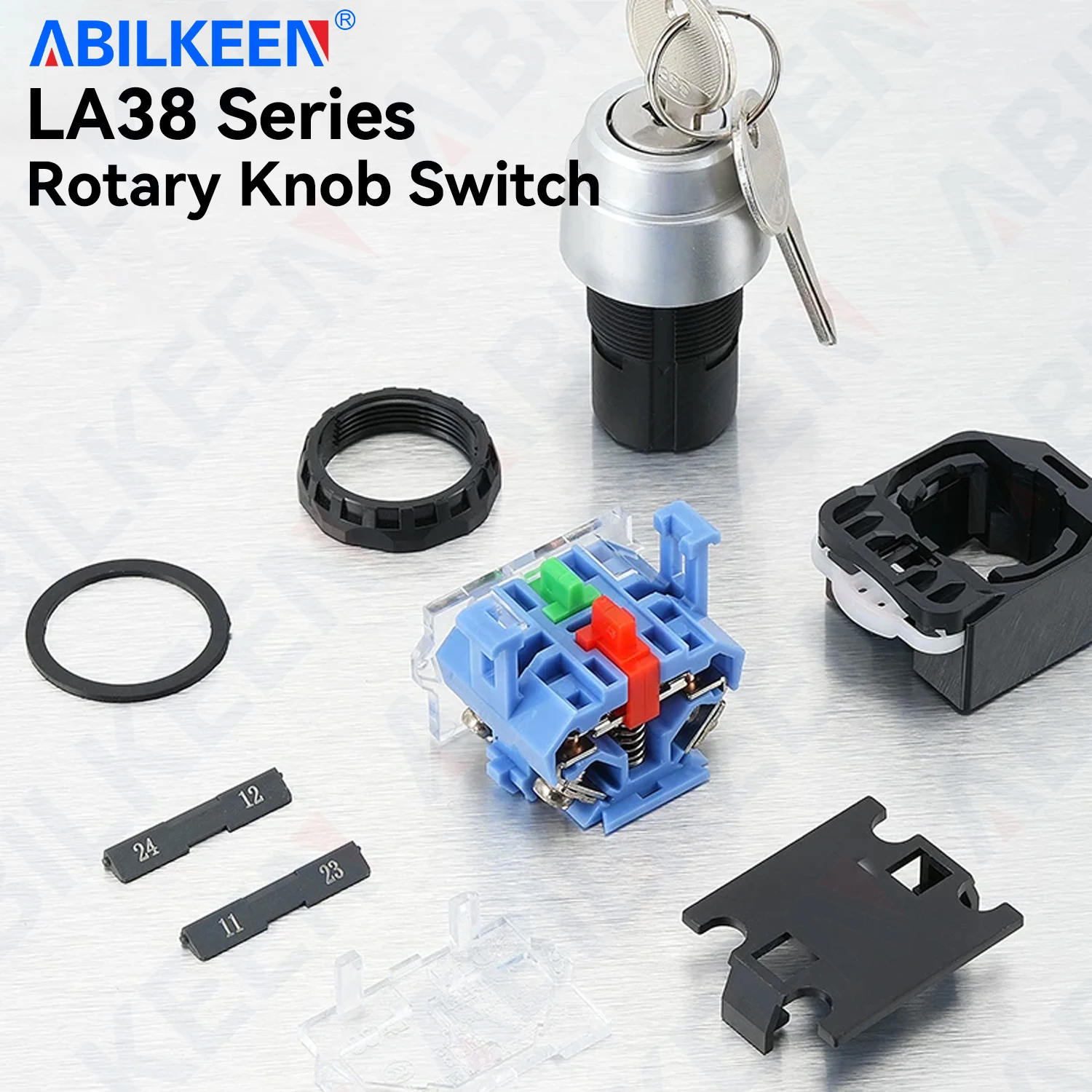 ABILKEEN LA38 Key Rotary Knob Switch 2/3 Position Latching/Momentary Rotary Switch 1NO1NC/2NO Power Control Switch 10A 380VAC