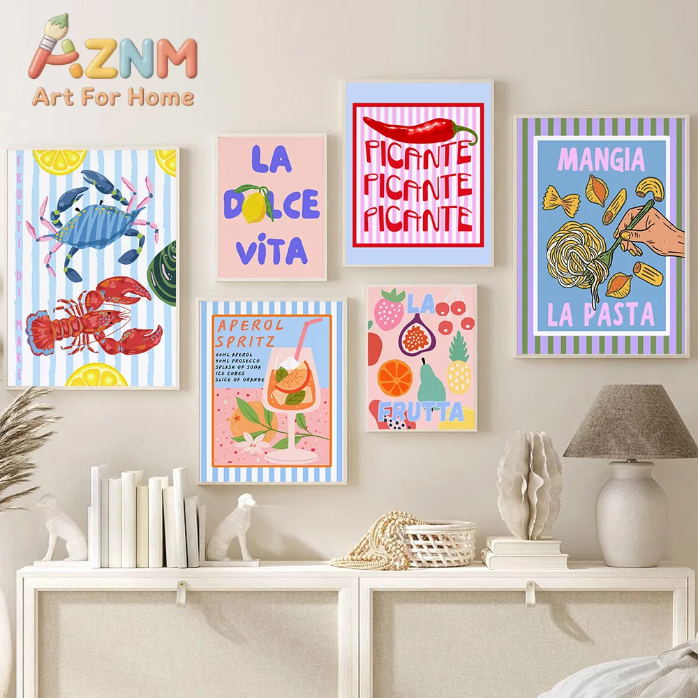 Italian Kitchen Wall Art  La Dolce Vita Print Aperol Spritz Poster Picante Pasta Decor, Frutti Di Mare, La Frutta Wall Pictures