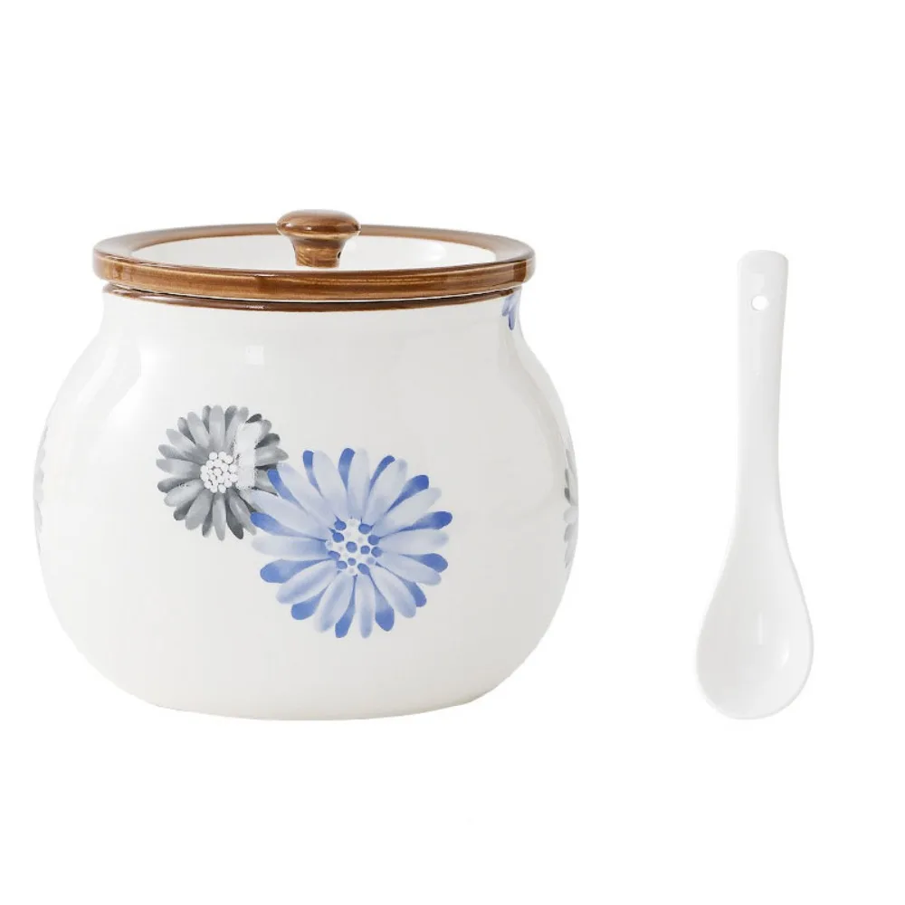 

Multipurpose Japanese Ceramic Lard Can High-temperature Resistant with Cover and Spoon Lard Tank Retro Lard Pot Sugar