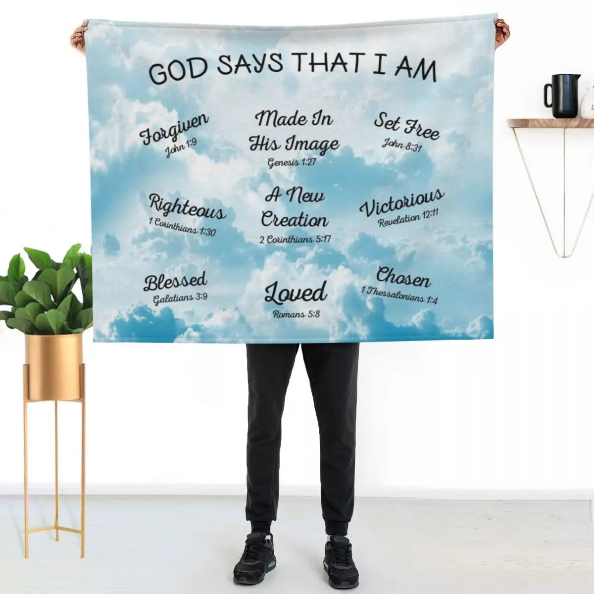 God Says That I Am | Inspirational Christian Bible Verses Throw Blanket Flannel Fabric Furry christmas gifts Luxury Blankets