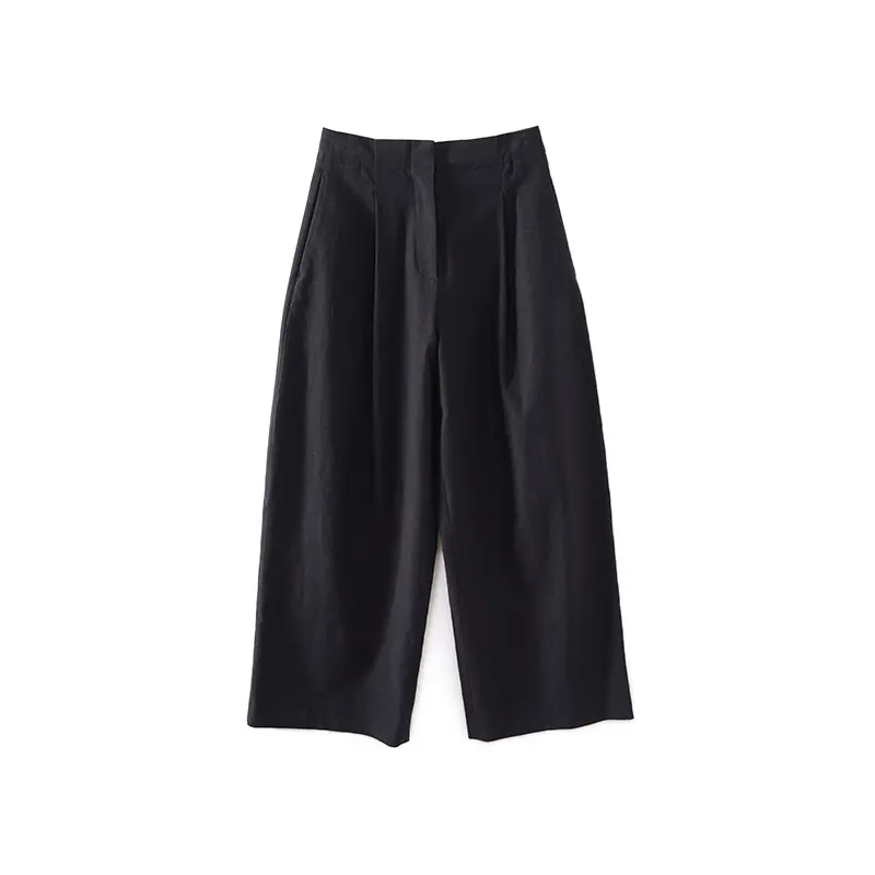 

BodhlCat High Waist Wide Leg Pants Women's Slimming Casual Black Trousers Korean Style Long Pants Cotton Polyester Blend