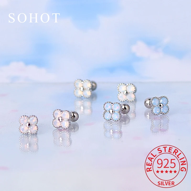 

Real 925 Sterling Silver Geometric Zircon Mini Stud Earrings for Women Piercing Screw Bead Cute Fine Jewelry Accessories