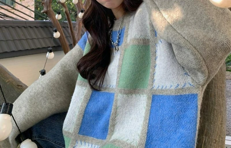 2025 Nuovo maglione pullover scozzese autunno e inverno per donna Maglione lavorato a maglia ampio e spesso