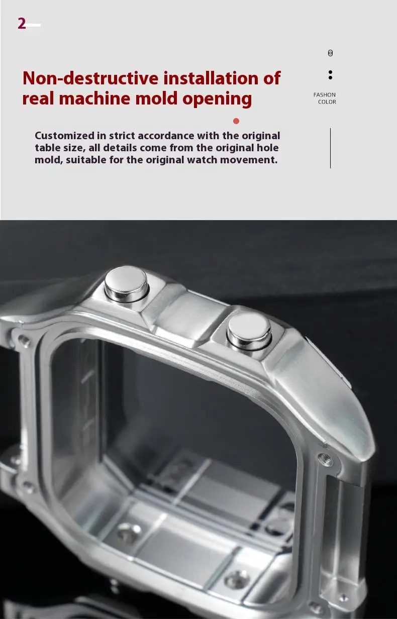 Für Casio 3299 AE-1200WH Uhrengehäuse, modifiziertes AE1200 Edelstahl-Uhrengehäuse, Metallgehäuse mit wasserdichtem Ring, Schwarz und Silber – Detail 6
