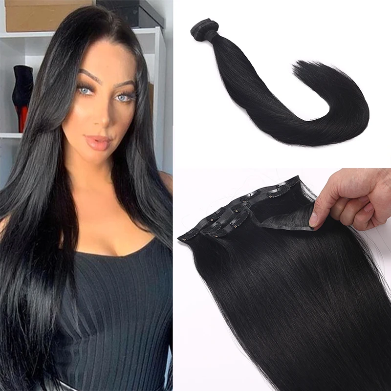Seamless Clip in Hair Extensions 14-22inch Human Hair Extensions 4pcs 11 Clips 90-110g Invisible PU Weft Clip in Hair Extensions