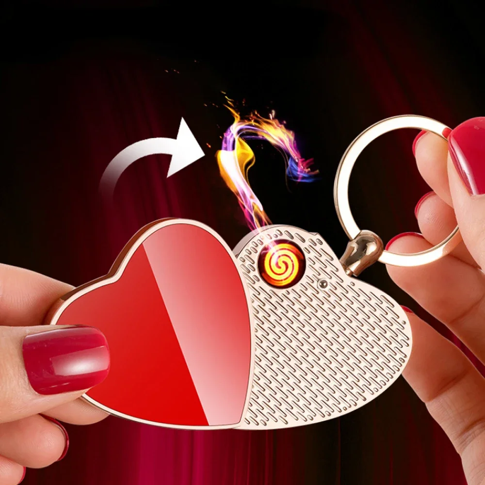 

Creative Heart Heating Wire Rechargeable Cigarette Lighter Keychain Tungsten Metal Windproof USB Plasma Lighter Valentine's Gift