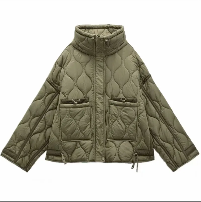 FRAYA LAB Zimowa Nowa Kolekcja Damska Prosty Krój Luźny Ciepły Wiatroodporny Stójka Lekka Kurtka Bawełniana Casualowa Modna