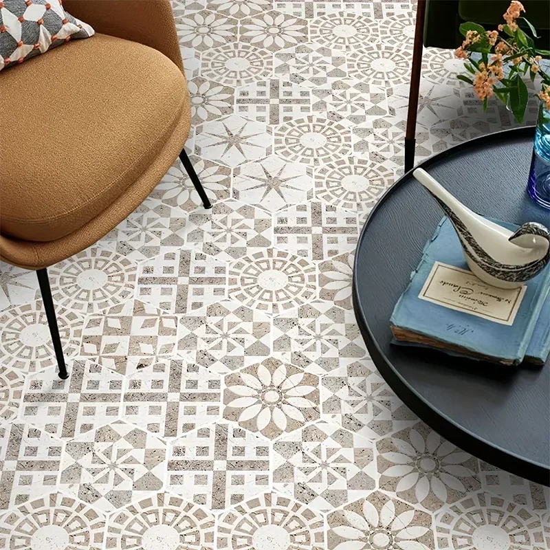22PCS Self-adhesive Moroccan Style Hexagonal Diagonal Floor Stickers Non-slip Waterproof  Decals for Kitchen Bathroom Decoration