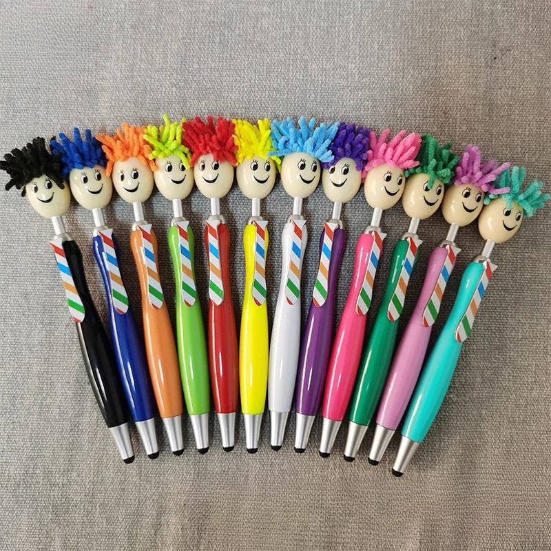 

36Pcs Wholesale Doll Head Plush Cartoon Hair Mop Head Stationery Ballpoint Pen