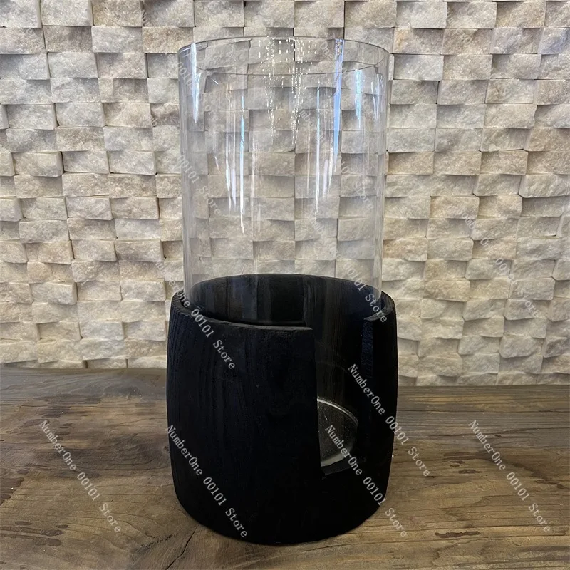 Black Carbonized Wooden Hydroponic Vase Decorative Flower Bucket Fish Tank Desktop Ornament Rustic Craft Planter for Villa Home - view 2