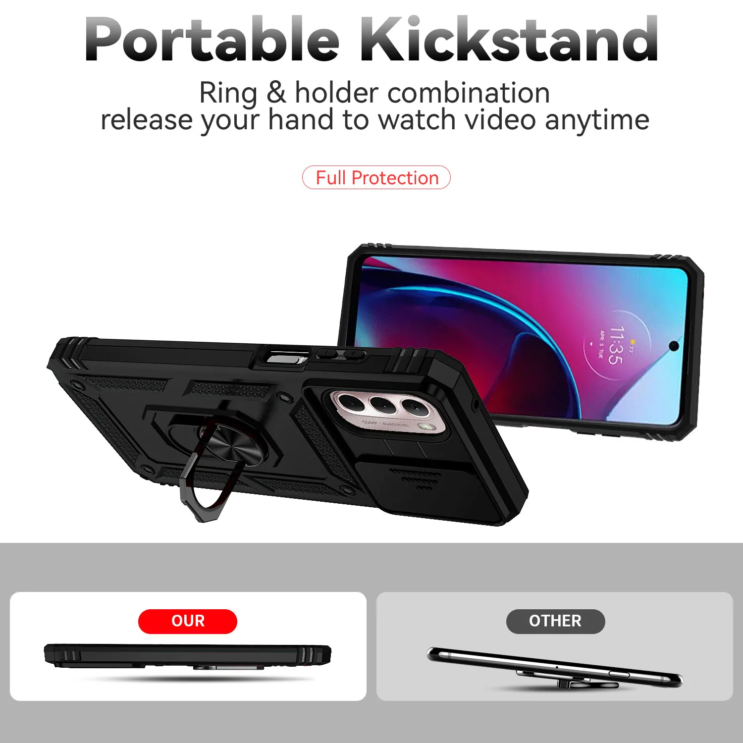 Armor Shockproof Case For Motorola Moto G Stylus 2022 4G 5G Slide Window Camera Lens Protection Metal Ring Holder Back Cover