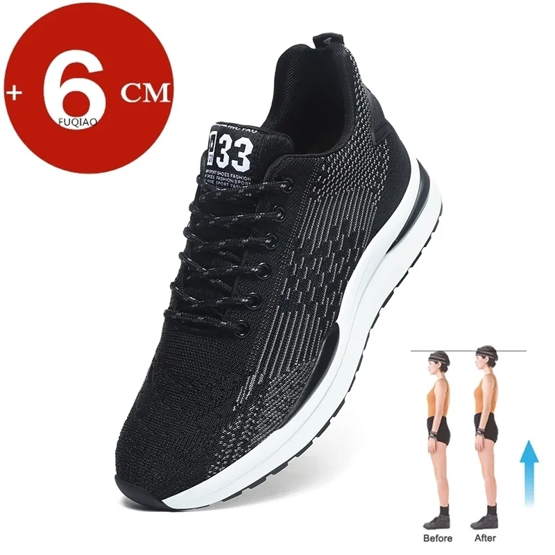 

New Breathable Elevator Shoes Man Sneakers Heightening Shoes Height Increase Insoles 6CM Men Daily Life Casual Lift Sports