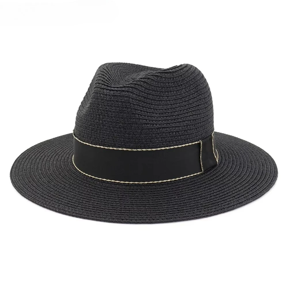 

New Black Summer Jazz Hats for Outdoor Outings Men Panama Hat Straw Fedora Male Sunhat Women Beach Sun Trilby Cap Gray Khaki
