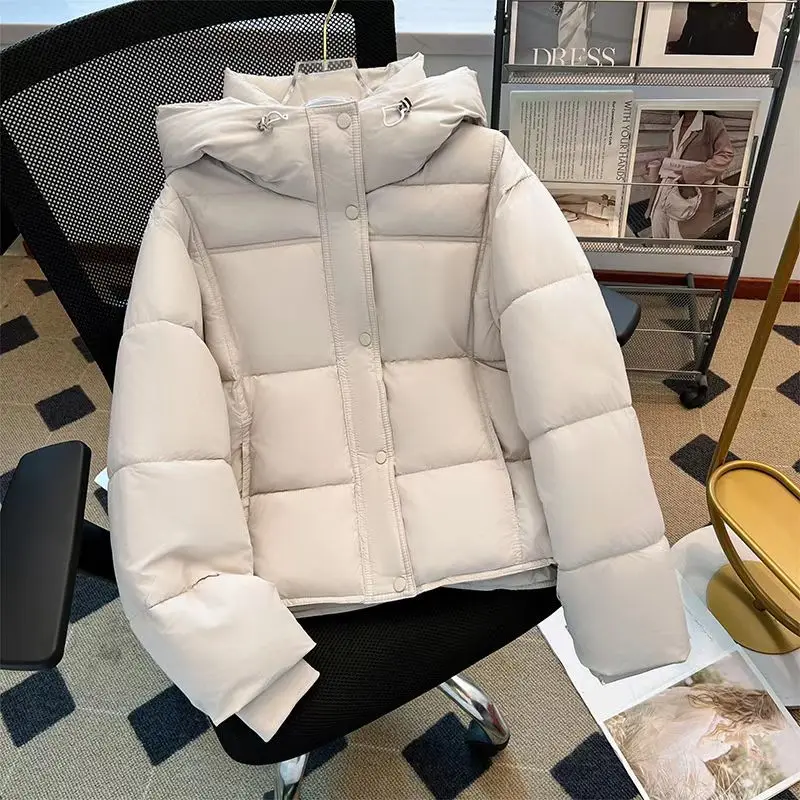 Women Hooded Solid Parkas Short Quilted Coats Overcoats Zipper Long Sleeves Straight Thick Office Lady Casual 2026 Autumn Winter