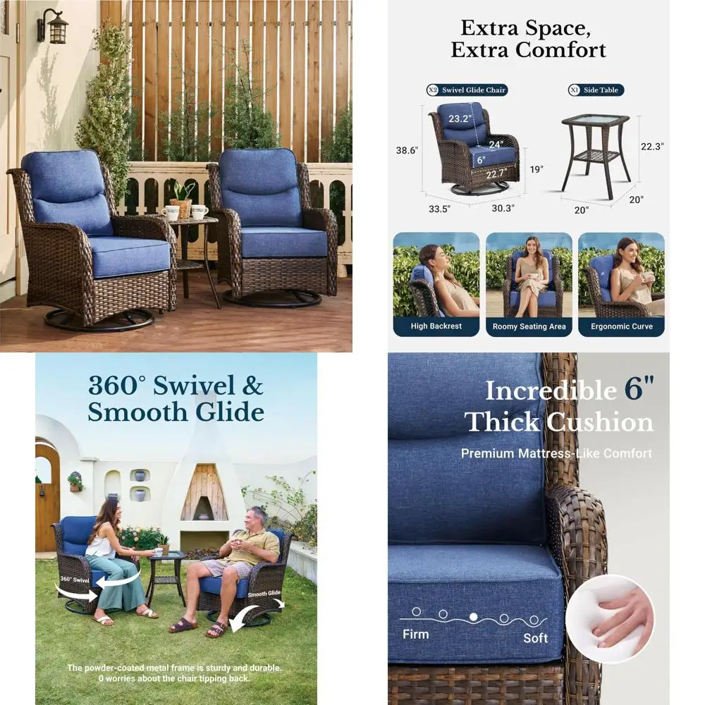 

Luxury Outdoor Swivel Rocker Chairs Set of 2 with Thick Cushions and Side Table, 3-Piece High-End Patio Furniture